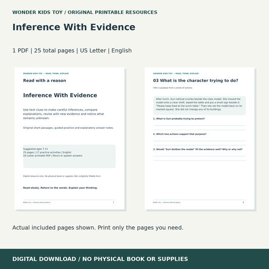 Inference With Evidence: actual included PDF previews, 25 total pages, US Letter digital download