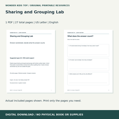 Sharing and Grouping Lab: actual included PDF previews, 27 total pages, US Letter digital download
