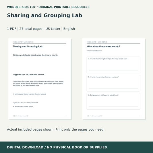 Sharing and Grouping Lab: actual included PDF previews, 27 total pages, US Letter digital download