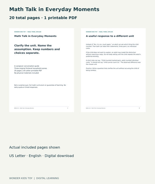 Math Talk in Everyday Moments: actual included PDF cover and page6, 20 total pages