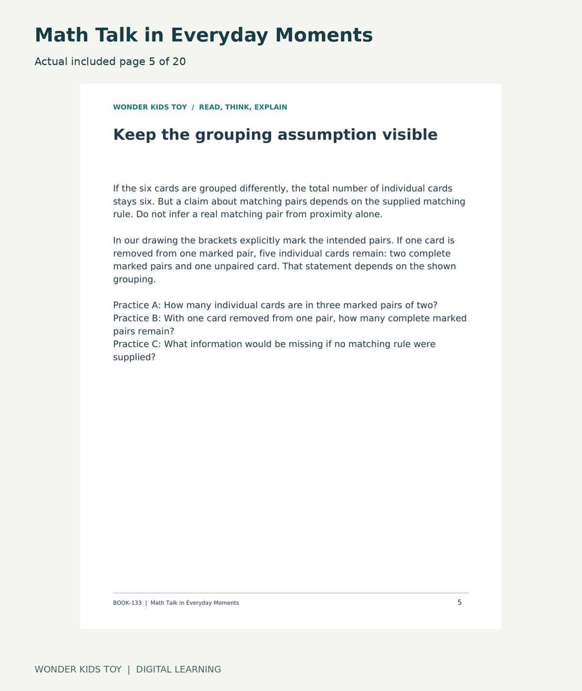 Math Talk in Everyday Moments: actual included PDF page5 of 20