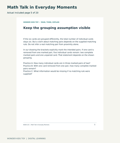 Math Talk in Everyday Moments: actual included PDF page5 of 20