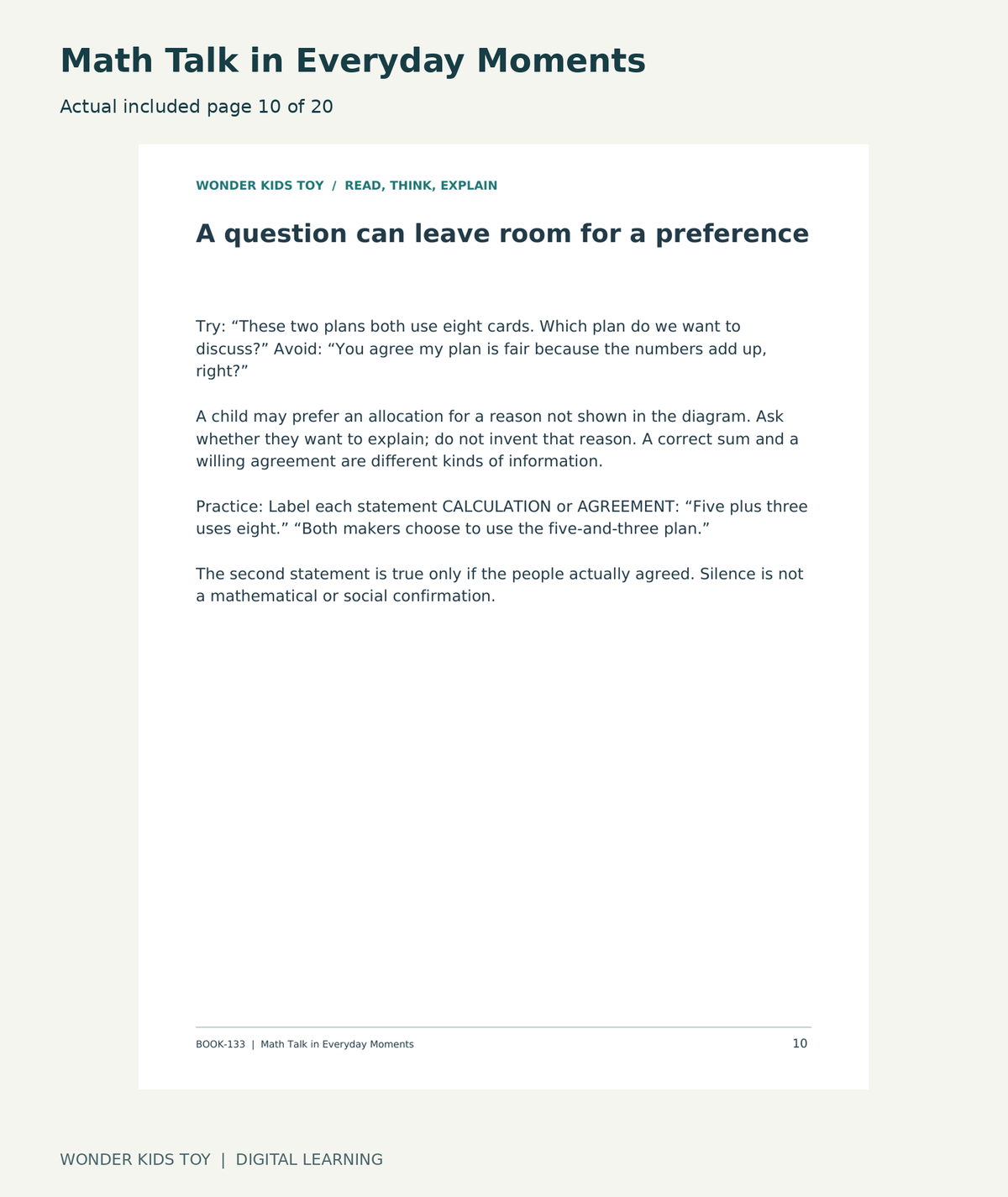 Math Talk in Everyday Moments: actual included PDF page10 of 20