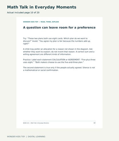 Math Talk in Everyday Moments: actual included PDF page10 of 20