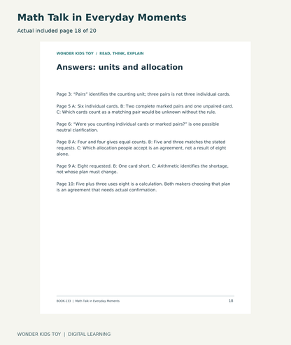 Math Talk in Everyday Moments: actual included PDF page18 of 20