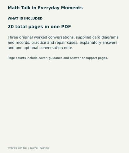 Math Talk in Everyday Moments: contents overview, one PDF with 20 total pages