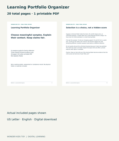 Learning Portfolio Organizer: actual included PDF cover and page6, 20 total pages
