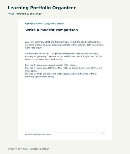 Learning Portfolio Organizer: actual included PDF page5 of 20