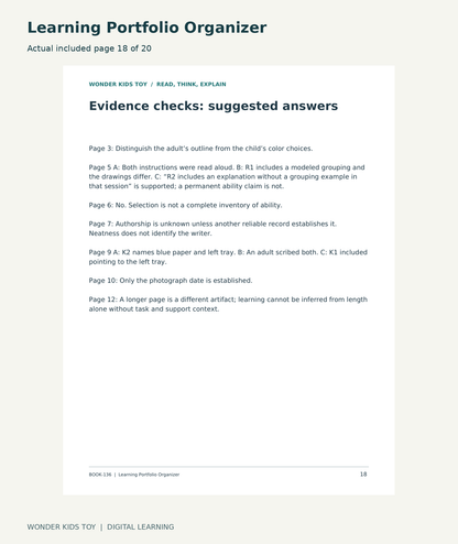Learning Portfolio Organizer: actual included PDF page18 of 20