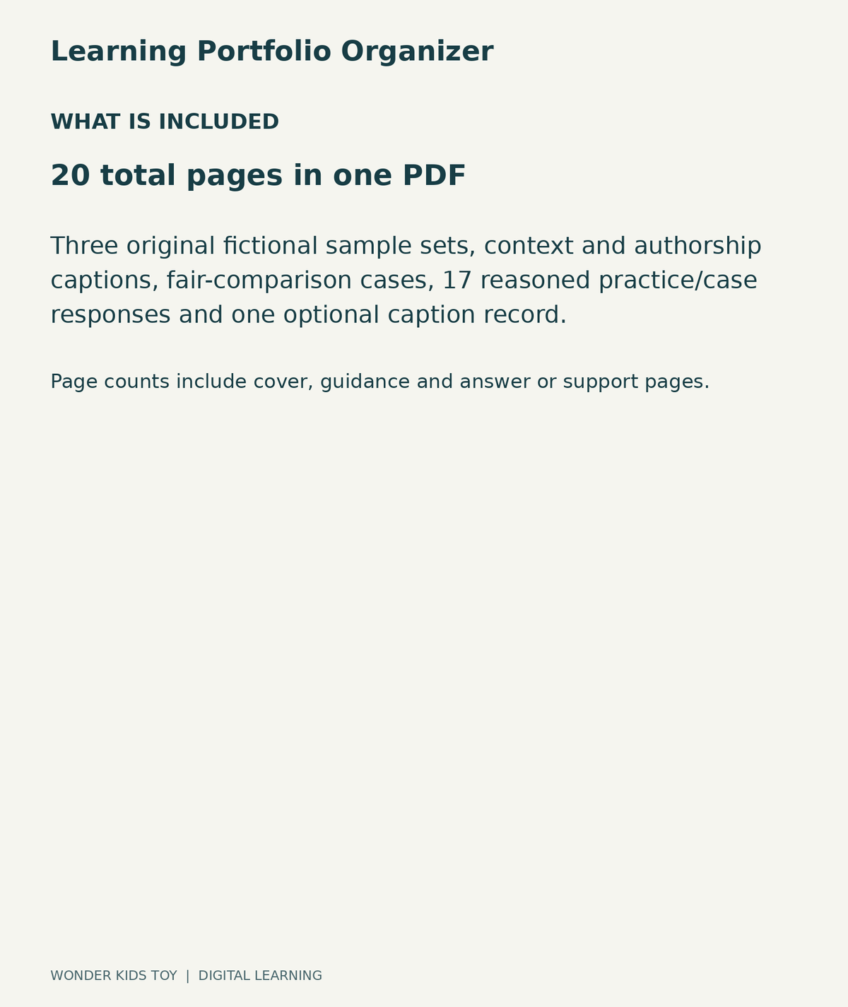 Learning Portfolio Organizer: contents overview, one PDF with 20 total pages
