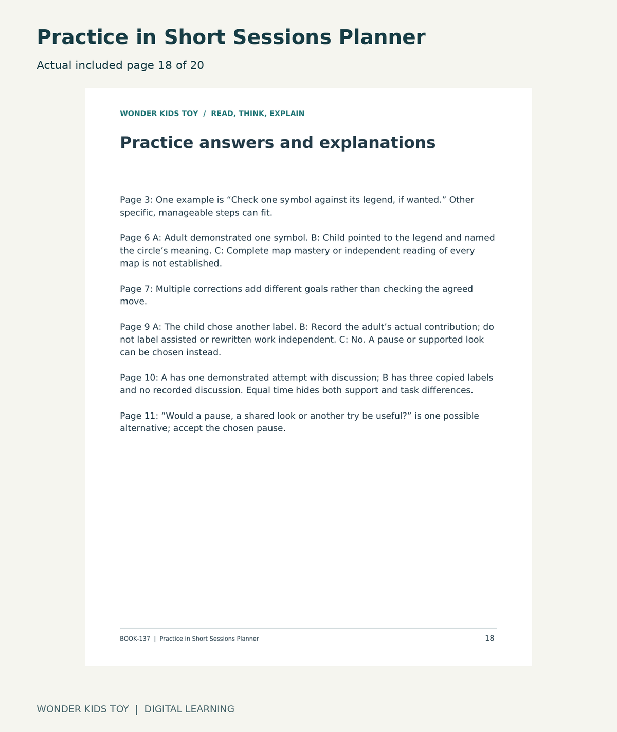 Practice in Short Sessions Planner: actual included PDF page18 of 20