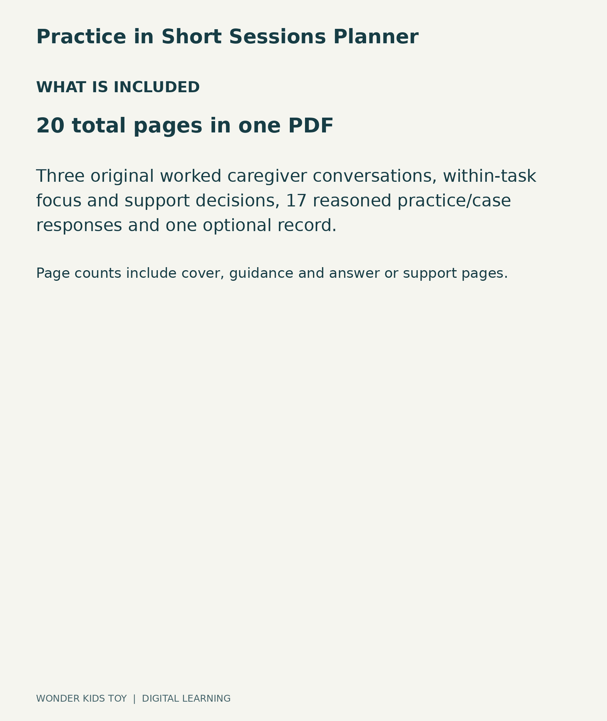 Practice in Short Sessions Planner: contents overview, one PDF with 20 total pages