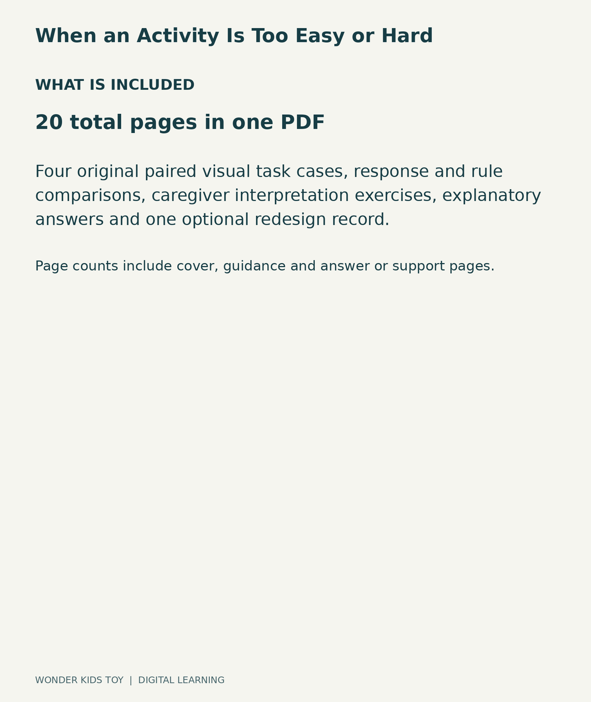 When an Activity Is Too Easy or Hard: contents overview, one PDF with 20 total pages