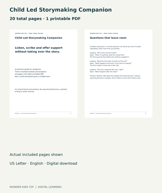Child Led Storymaking Companion: actual included PDF cover and page6, 20 total pages