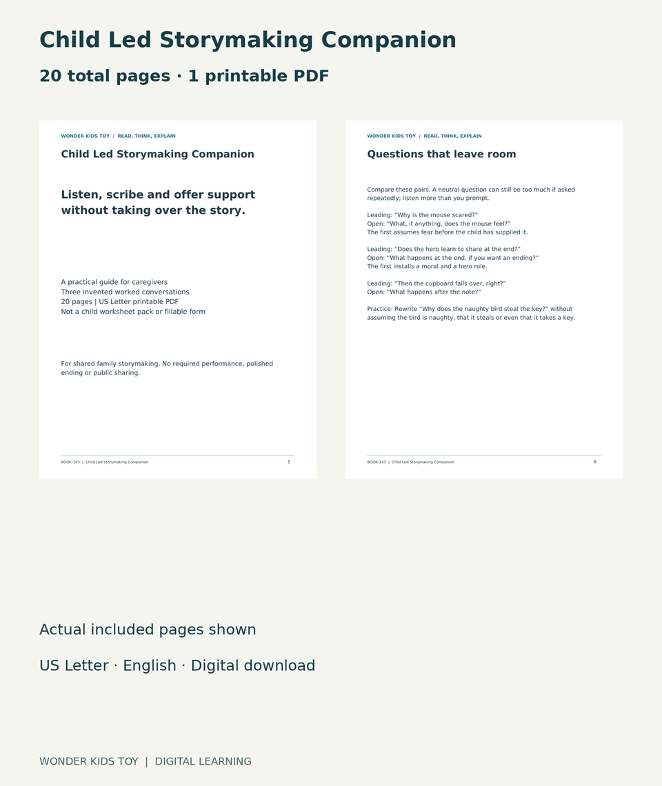 Child Led Storymaking Companion: actual included PDF cover and page6, 20 total pages