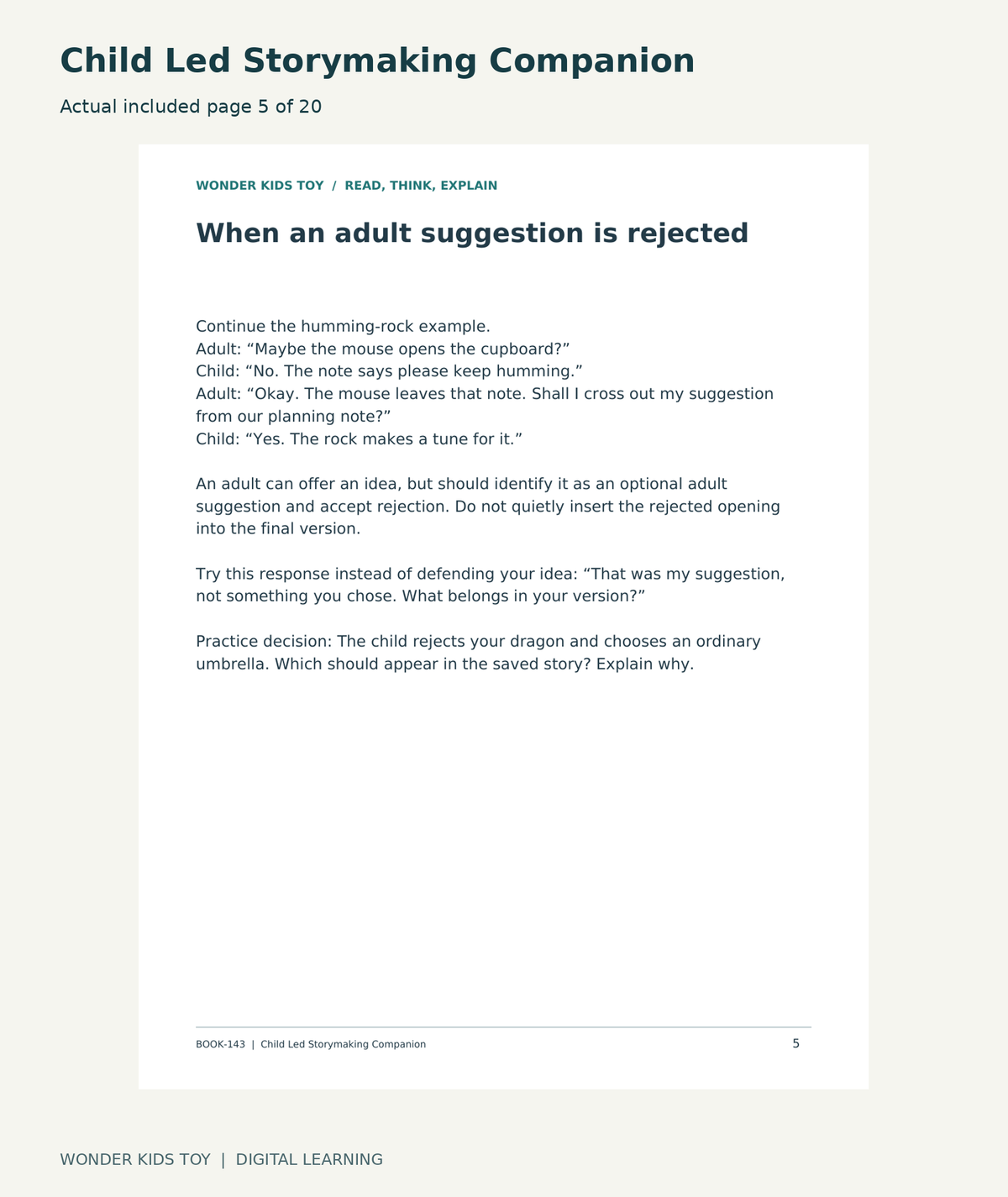 Child Led Storymaking Companion: actual included PDF page5 of 20