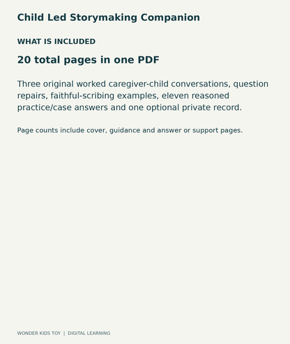 Child Led Storymaking Companion: contents overview, one PDF with 20 total pages