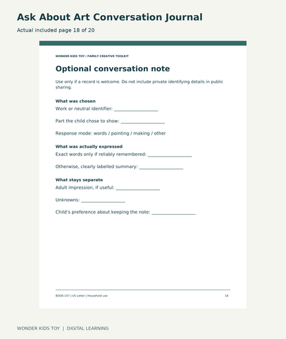 Ask About Art Conversation Journal: actual included PDF page18 of 20