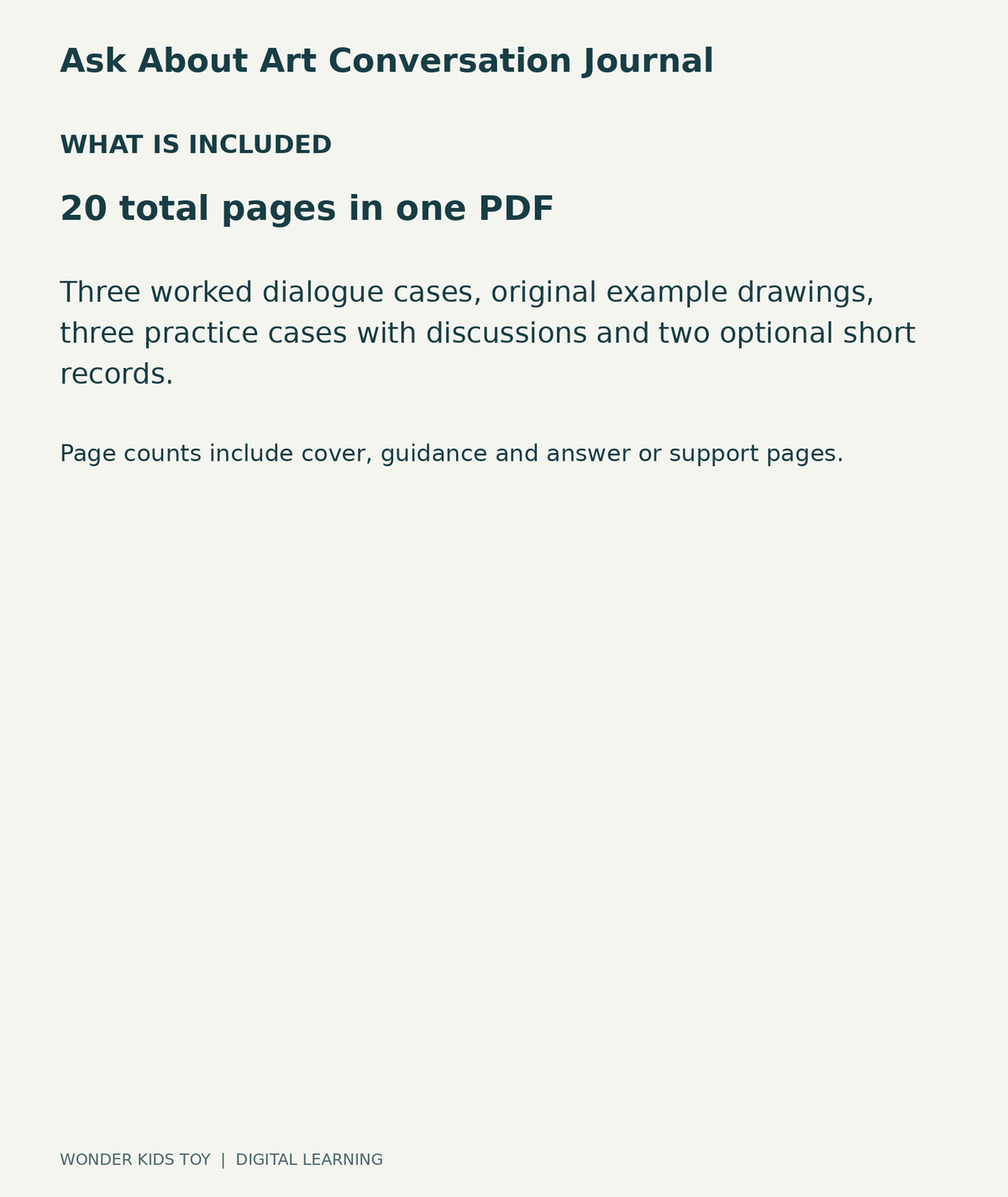 Ask About Art Conversation Journal: contents overview, one PDF with 20 total pages
