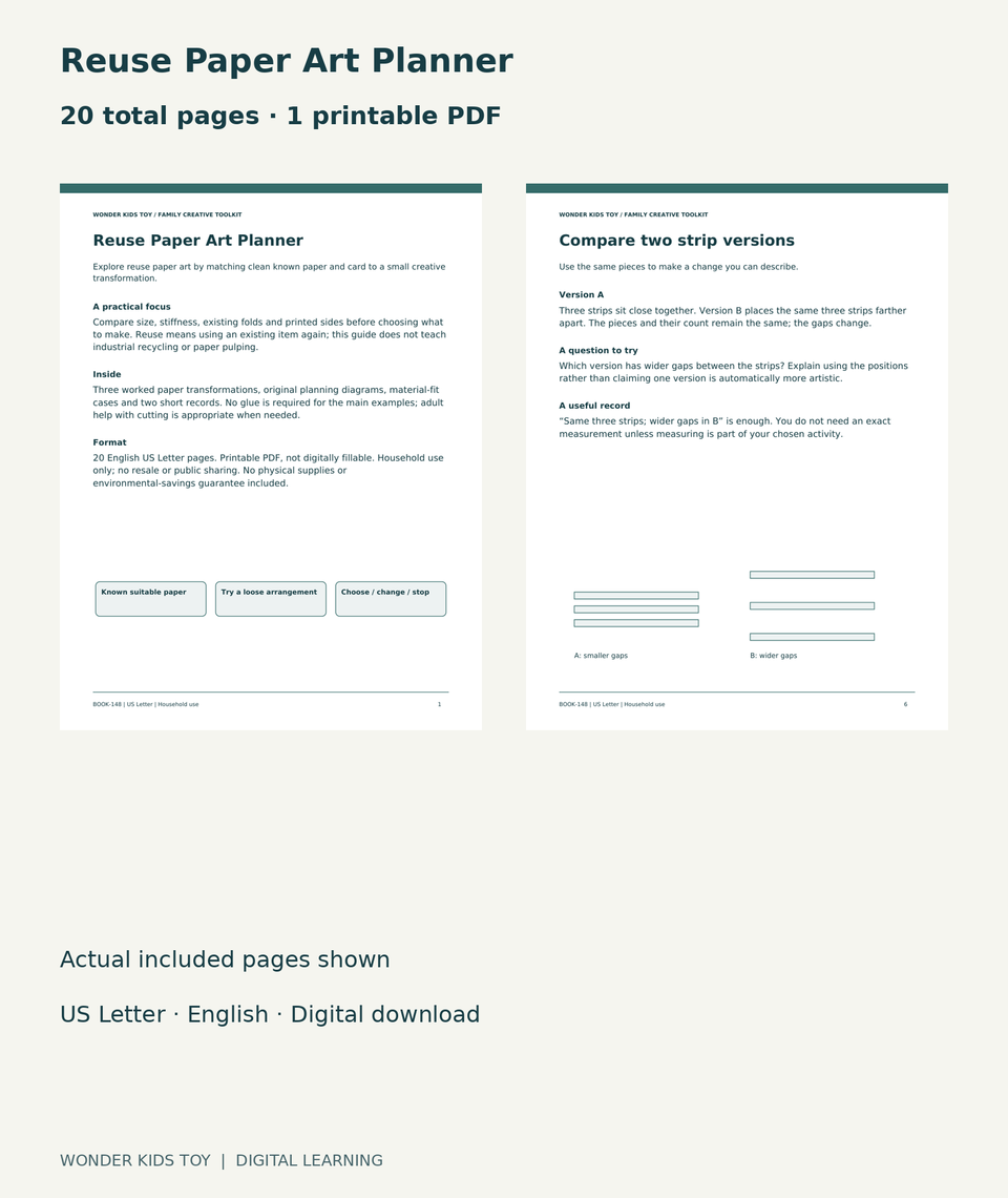 Reuse Paper Art Planner: actual included PDF cover and page6, 20 total pages