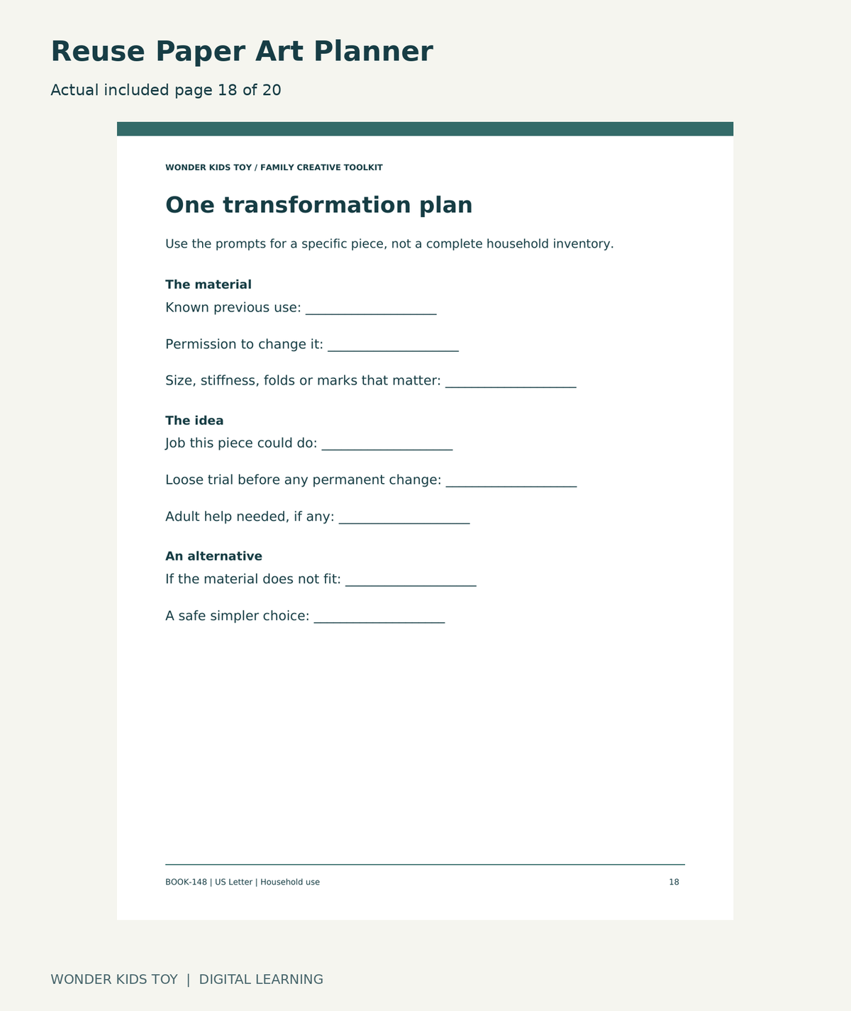 Reuse Paper Art Planner: actual included PDF page18 of 20
