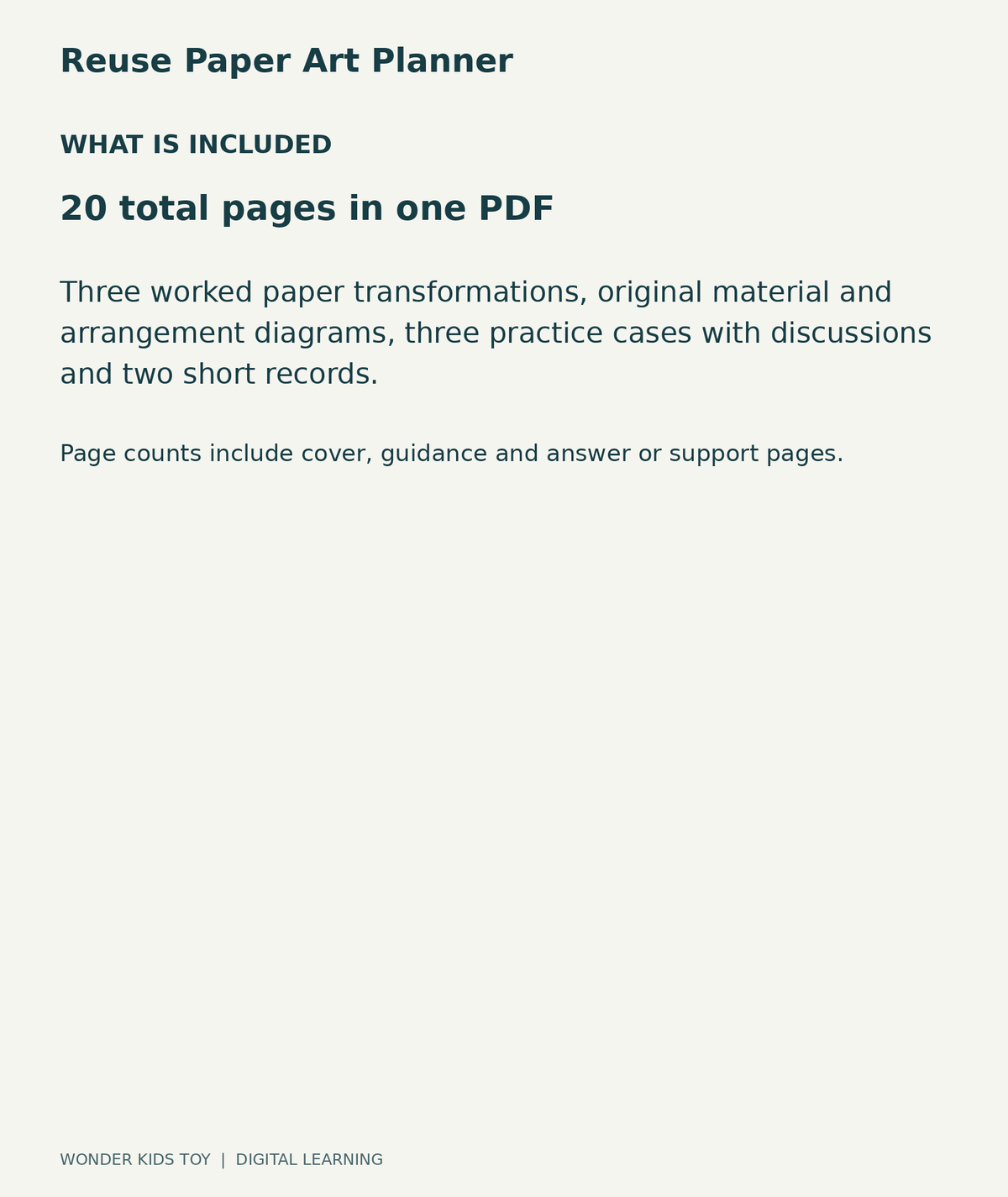 Reuse Paper Art Planner: contents overview, one PDF with 20 total pages