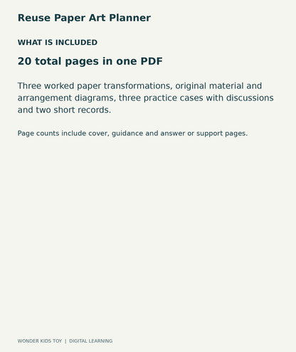 Reuse Paper Art Planner: contents overview, one PDF with 20 total pages