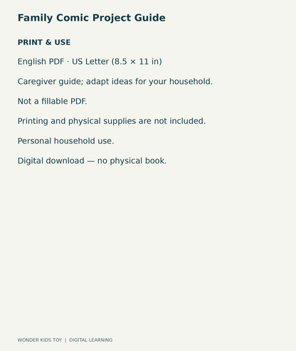 Family Comic Project Guide: US Letter English printable PDF and household-use details