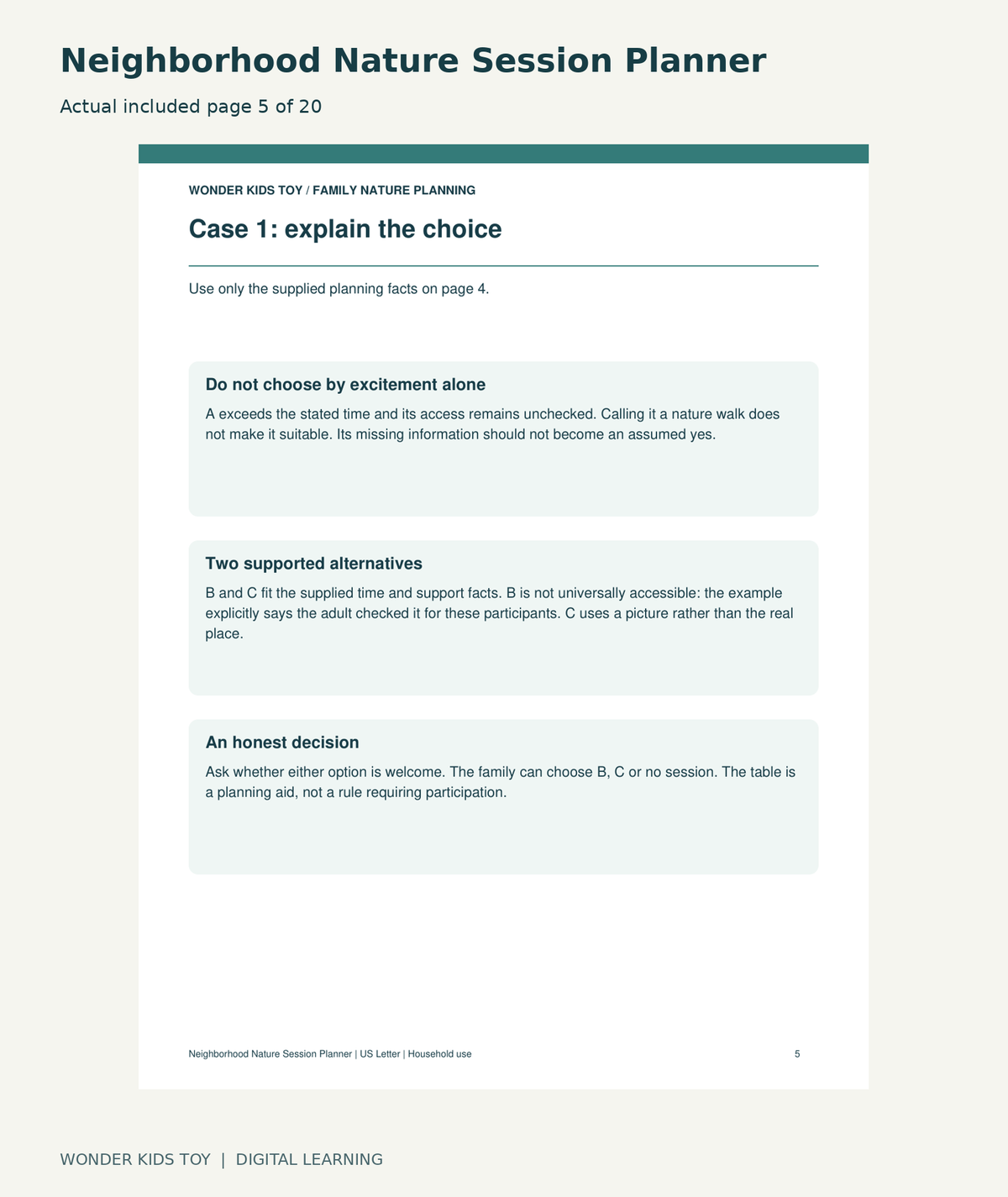 Neighborhood Nature Session Planner: actual included PDF page5 of 20