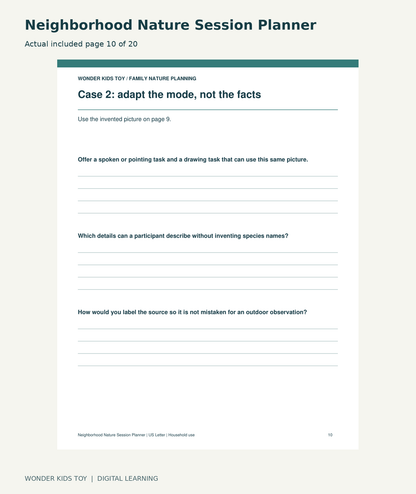 Neighborhood Nature Session Planner: actual included PDF page10 of 20