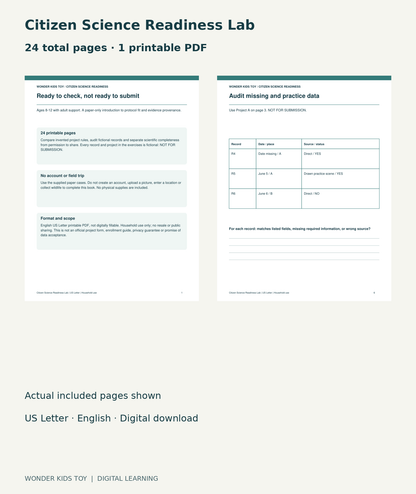 Citizen Science Readiness Lab: actual included PDF cover and page6, 24 total pages