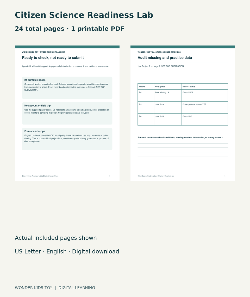 Citizen Science Readiness Lab: actual included PDF cover and page6, 24 total pages