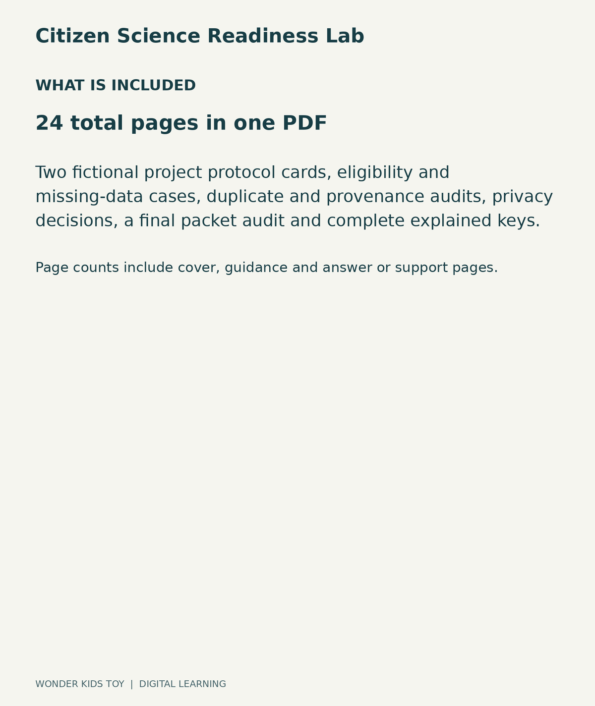 Citizen Science Readiness Lab: contents overview, one PDF with 24 total pages