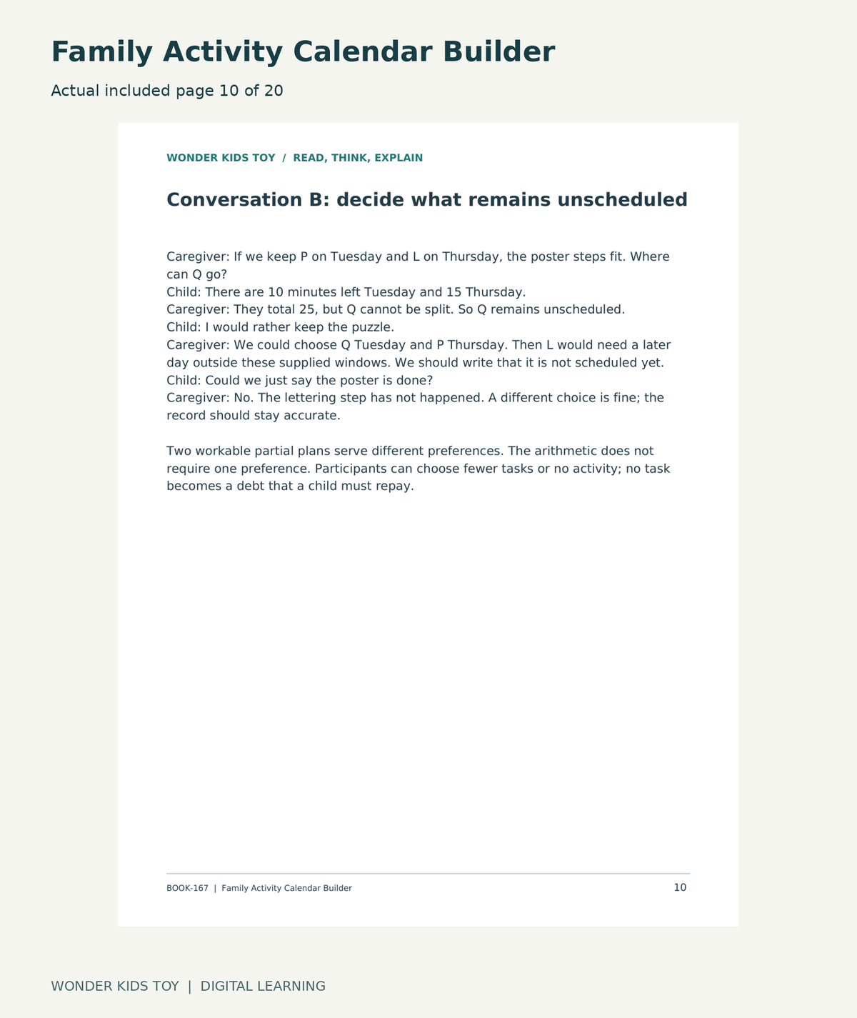 Family Activity Calendar Builder: actual included PDF page10 of 20
