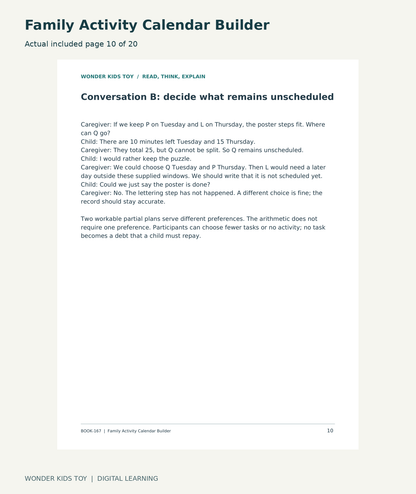 Family Activity Calendar Builder: actual included PDF page10 of 20