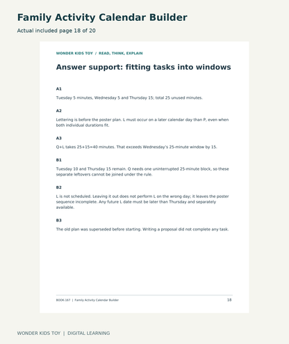 Family Activity Calendar Builder: actual included PDF page18 of 20