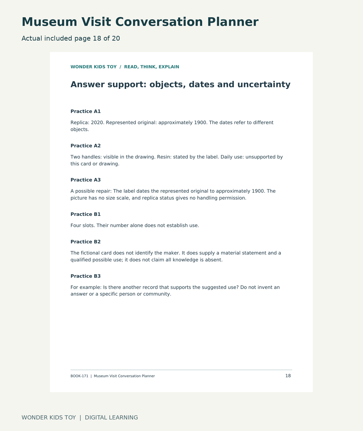 Museum Visit Conversation Planner: actual included PDF page18 of 20