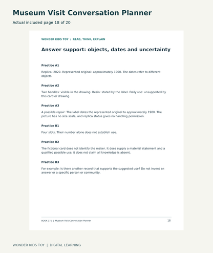 Museum Visit Conversation Planner: actual included PDF page18 of 20