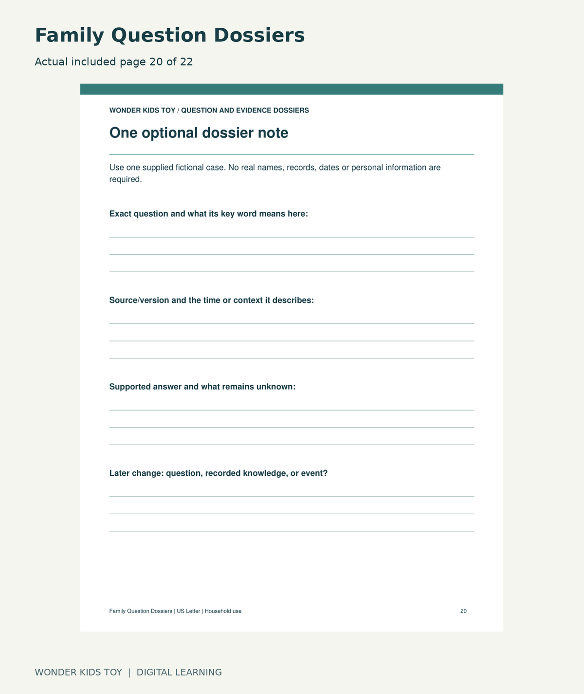 Family Question Dossiers: actual included PDF page20 of 22