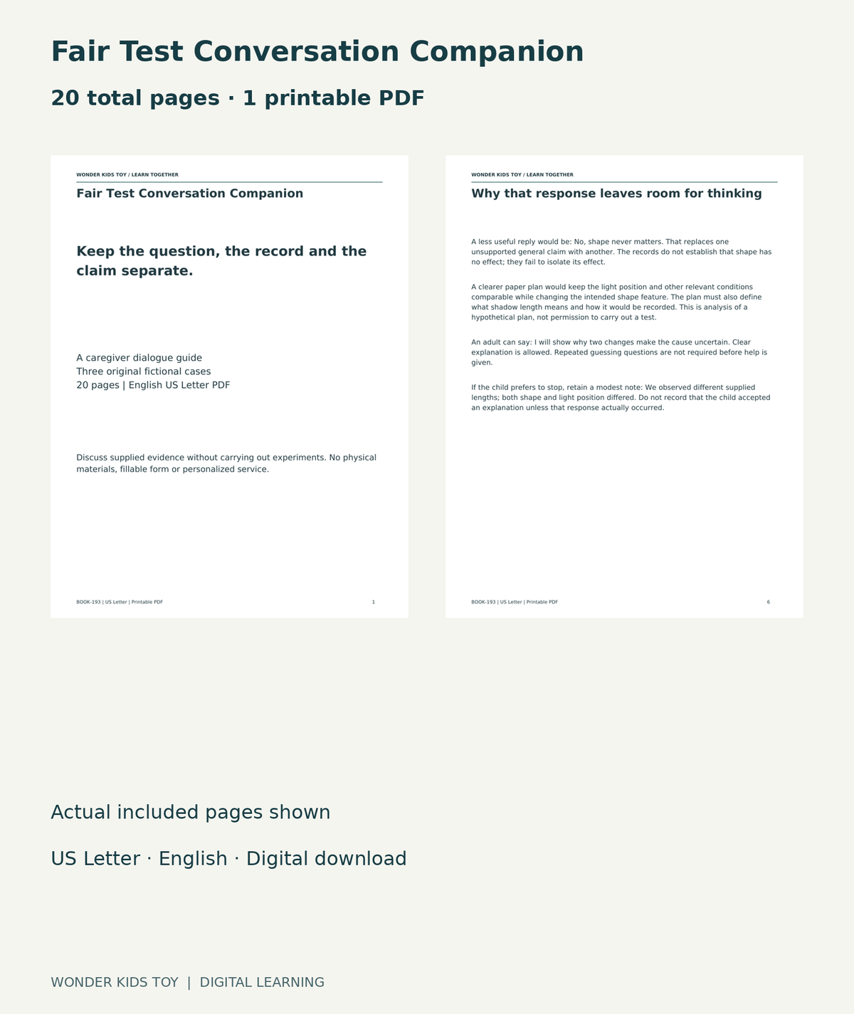 Fair Test Conversation Companion: actual included PDF cover and page6, 20 total pages