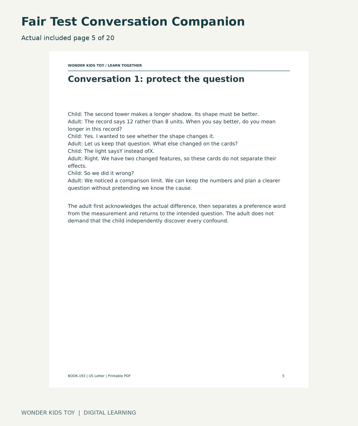Fair Test Conversation Companion: actual included PDF page5 of 20