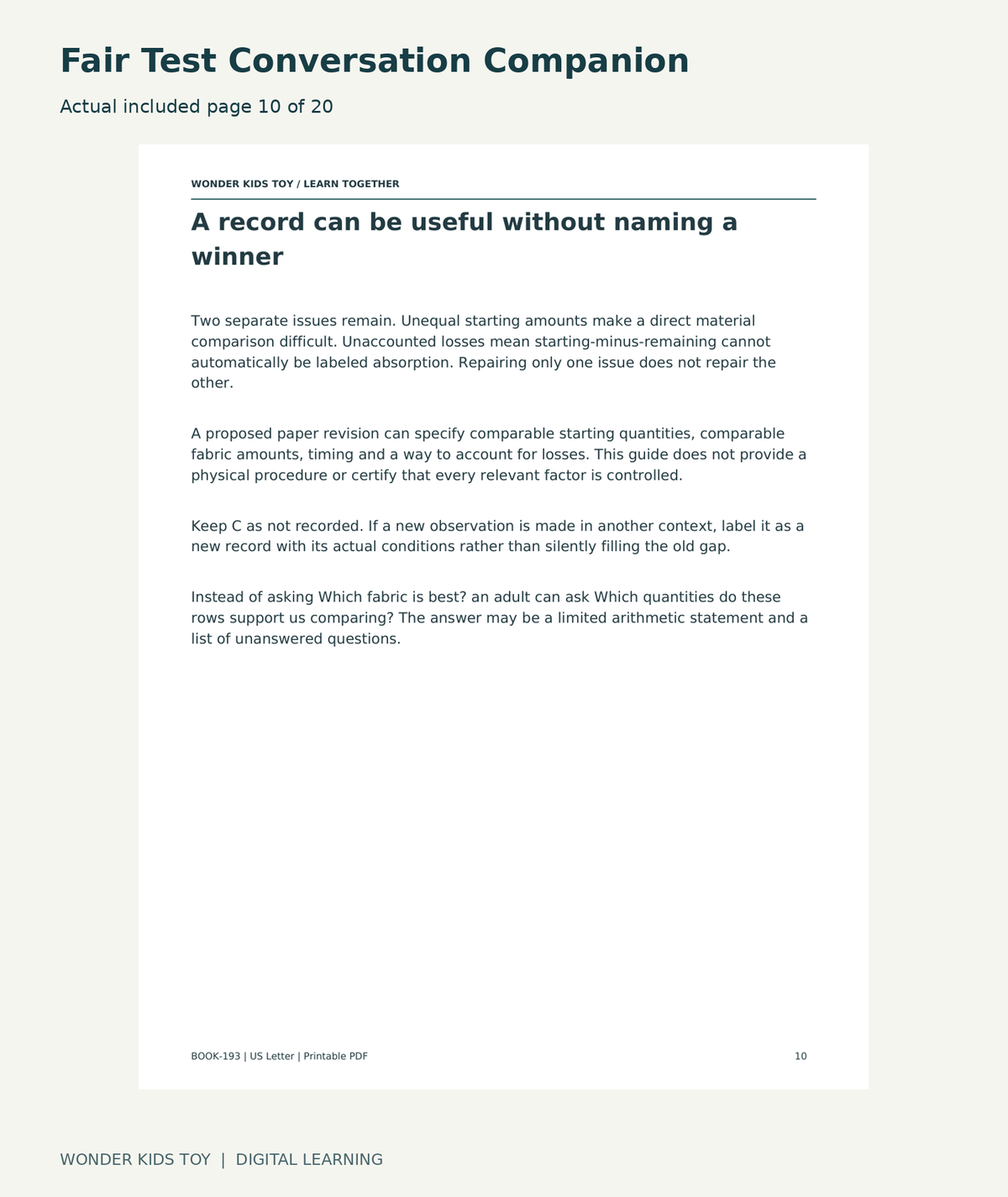 Fair Test Conversation Companion: actual included PDF page10 of 20
