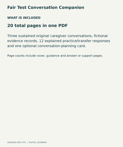 Fair Test Conversation Companion: contents overview, one PDF with 20 total pages