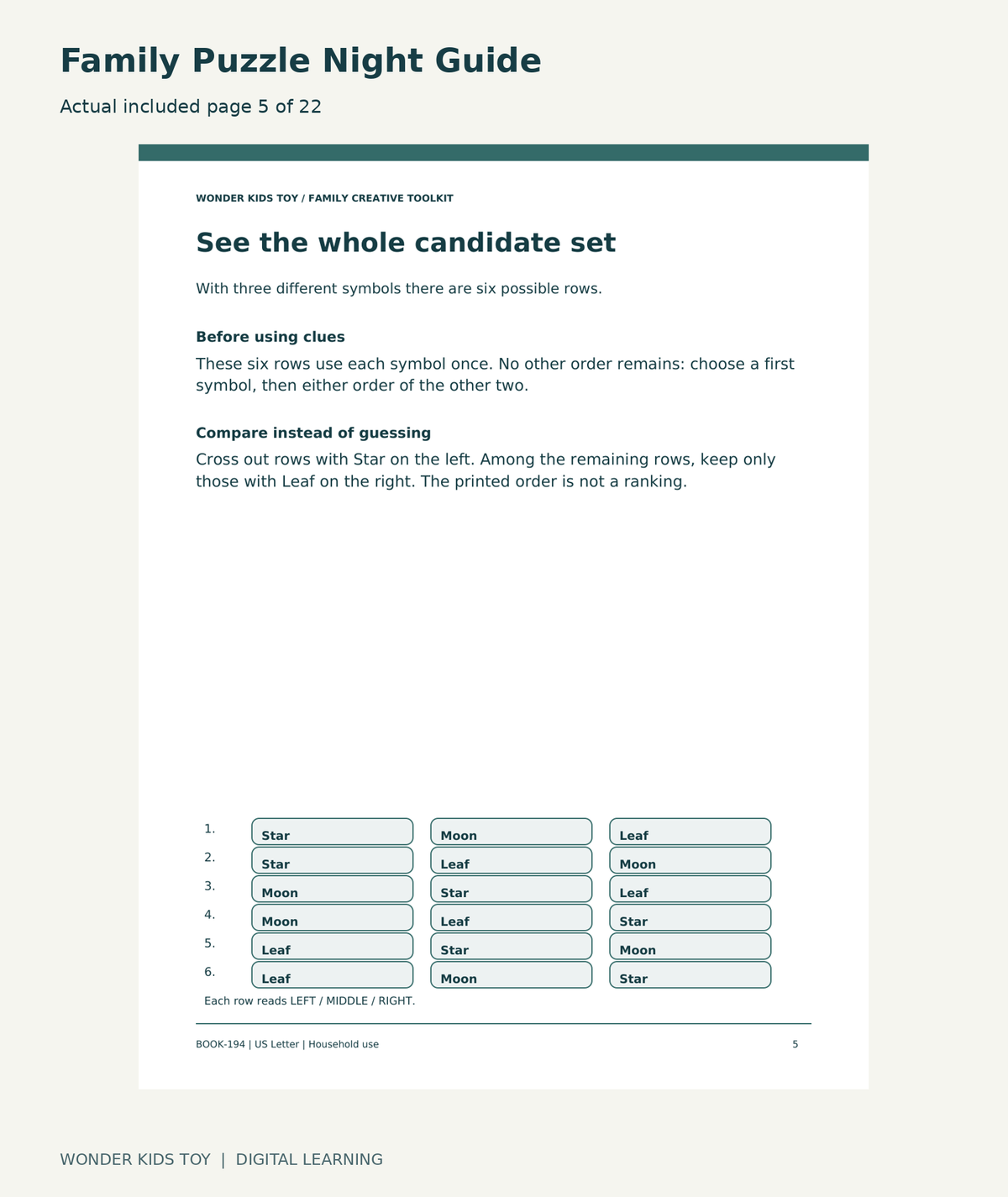 Family Puzzle Night Guide: actual included PDF page5 of 22