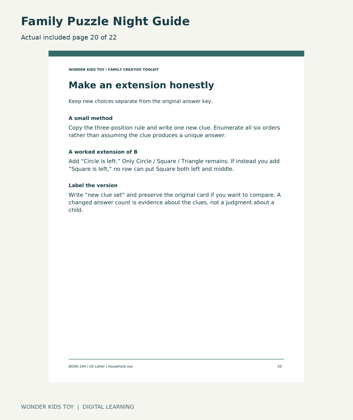 Family Puzzle Night Guide: actual included PDF page20 of 22