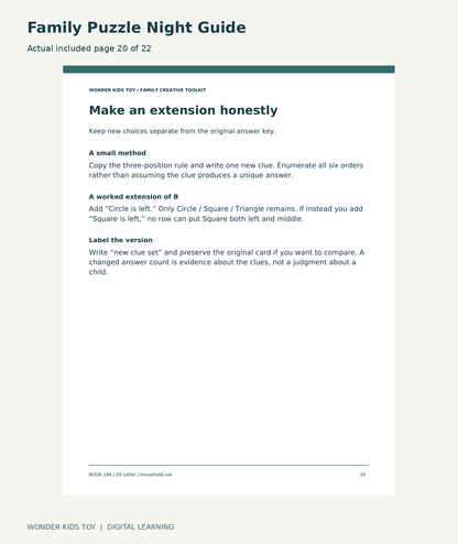Family Puzzle Night Guide: actual included PDF page20 of 22