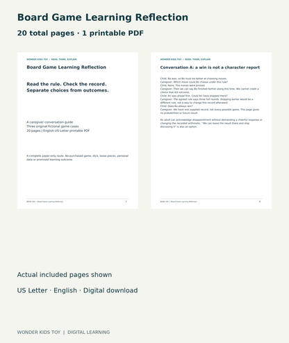 Board Game Learning Reflection: actual included PDF cover and page6, 20 total pages