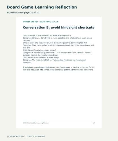 Board Game Learning Reflection: actual included PDF page10 of 20
