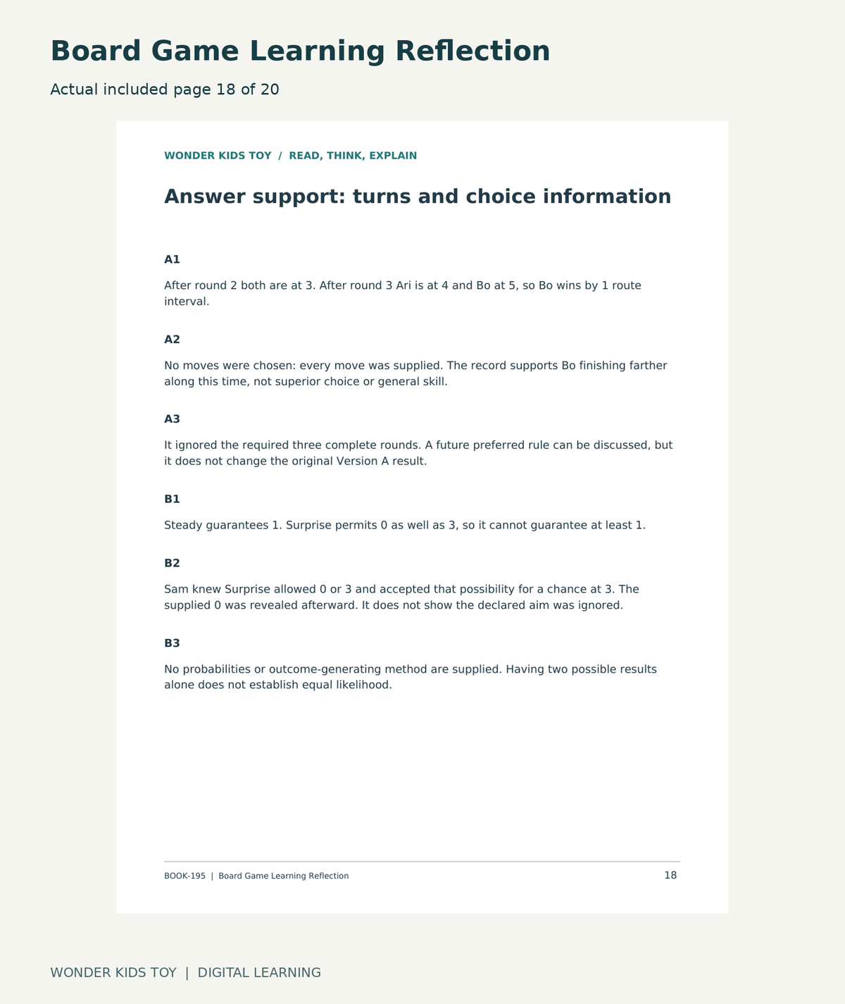 Board Game Learning Reflection: actual included PDF page18 of 20