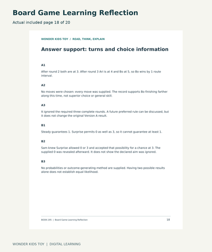 Board Game Learning Reflection: actual included PDF page18 of 20